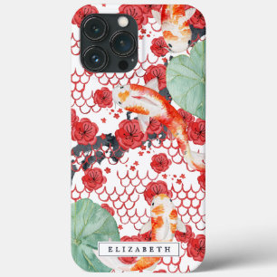 Seigaiha Floral Wave Pattern Koi Fish Monogram iPhone 13 Pro Max Case