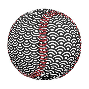 Seigaiha, Waves, Japanese, Black and White Baseball