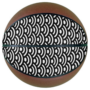 Seigaiha, Waves, Japanese, Black and White Basketball