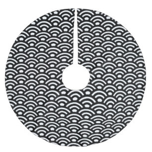 Seigaiha, Waves, Japanese, Black and White Brushed Polyester Tree Skirt