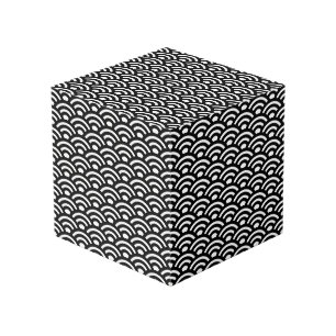 Seigaiha, Waves, Japanese, Black and White Cube