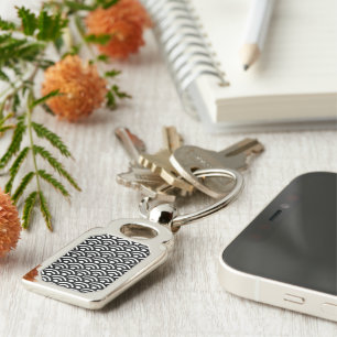 Seigaiha, Waves, Japanese, Black and White Keychain