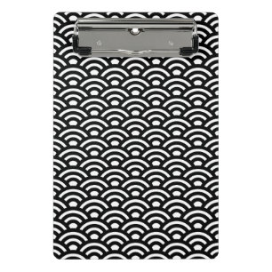 Seigaiha, Waves, Japanese, Black and White Mini Clipboard