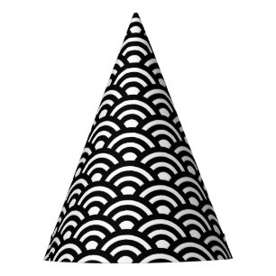 Seigaiha, Waves, Japanese, Black and White Party Hat