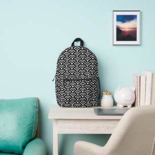 Seigaiha, Waves, Japanese, Black and White Printed Backpack