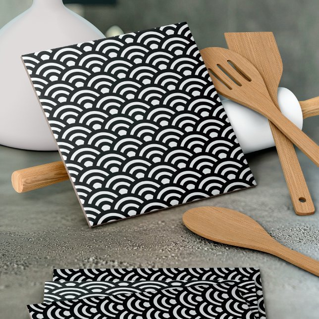 Seigaiha, Waves, Japanese, Black and White Tile (Creator Uploaded)