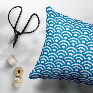 Seigaiha, Waves, Japanese, Blue and White Accent Pillow