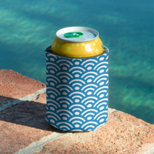 Seigaiha, Waves, Japanese, Blue and White Can Cooler