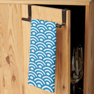 Seigaiha, Waves, Japanese, Blue and White Kitchen Towel
