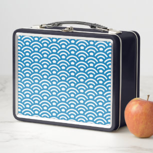 Seigaiha, Waves, Japanese, Blue and White Metal Lunch Box