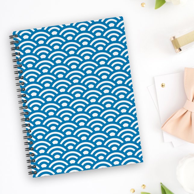 Seigaiha, Waves, Japanese, Blue and White Notebook (Creator Uploaded)