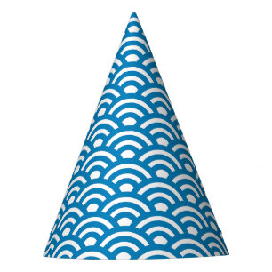 Seigaiha, Waves, Japanese, Blue and White Party Hat