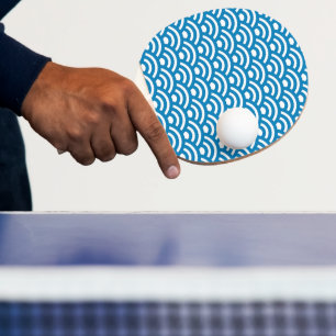 Seigaiha, Waves, Japanese, Blue and White Ping Pong Paddle