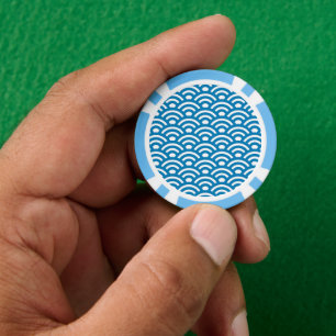 Seigaiha, Waves, Japanese, Blue and White Poker Chips