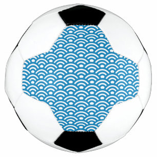 Seigaiha, Waves, Japanese, Blue and White Soccer Ball