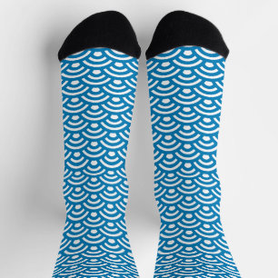 Seigaiha, Waves, Japanese, Blue and White Socks