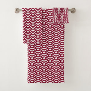 Seigaiha, Waves, Japanese, Burgundy and White Bath Towel Set
