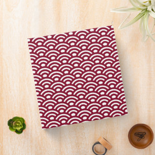 Seigaiha, Waves, Japanese, Burgundy and White Binder