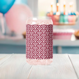 Seigaiha, Waves, Japanese, Burgundy and White Can Glass