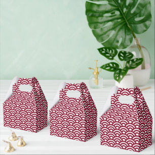 Seigaiha, Waves, Japanese, Burgundy and White Favor Box