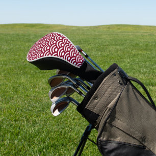 Seigaiha, Waves, Japanese, Burgundy and White Golf Head Cover