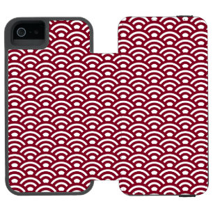 Seigaiha, Waves, Japanese, Burgundy and White Incipio Watson™ iPhone 5 Wallet Case