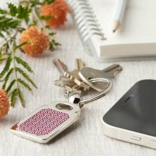 Seigaiha, Waves, Japanese, Burgundy and White Keychain