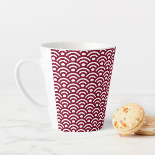 Seigaiha, Waves, Japanese, Burgundy and White Latte Mug