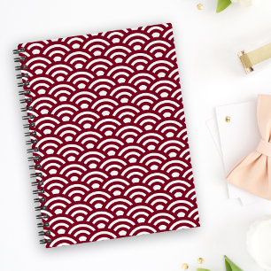 Seigaiha, Waves, Japanese, Burgundy and White Planner