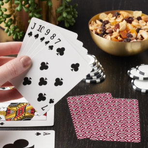 Seigaiha, Waves, Japanese, Burgundy and White Playing Cards