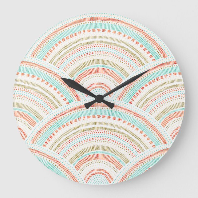 Seigaiha Waves: Vintage Wavy Pattern Large Clock (Front)