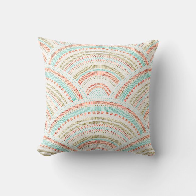 Seigaiha Waves: Vintage Wavy Pattern Throw Pillow (Front)