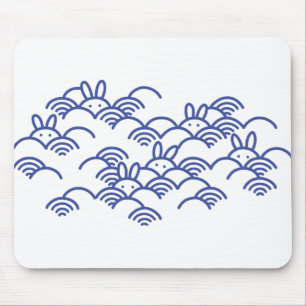 SEIGAIHA with rabbits (navy blue) Mouse Pad