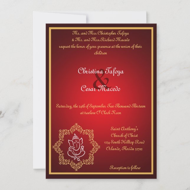 seigneur du faire-part de mariage 5x7 Ganesha/Spi (Devant)