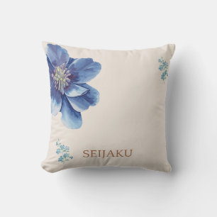 Seijaku Blue Floral Aesthetic Throw Pillow Calm