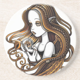 "Seika" Amber Rose Angel Sandstone Coaster