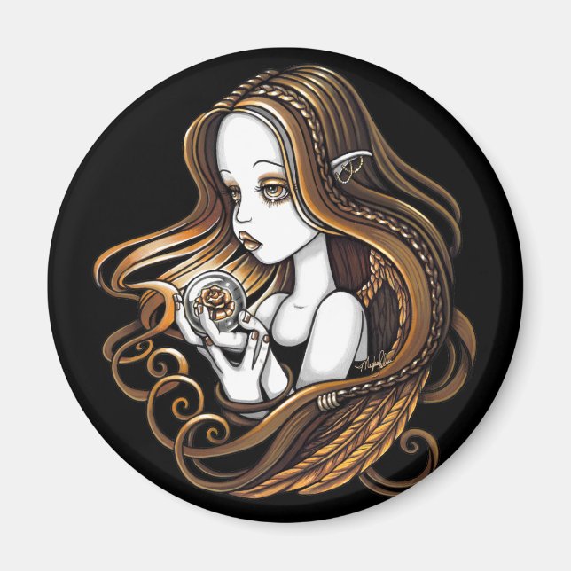 "Seika" Rose en ambre Crystal Ball Angel Magnet (Devant)