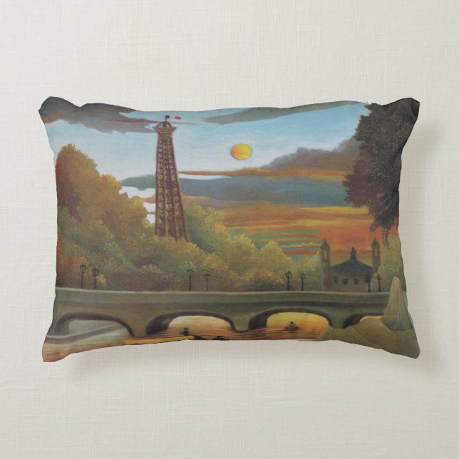 Seine and Eiffel Tower at Sunset by Henri Rousseau Accent Pillow (Front)