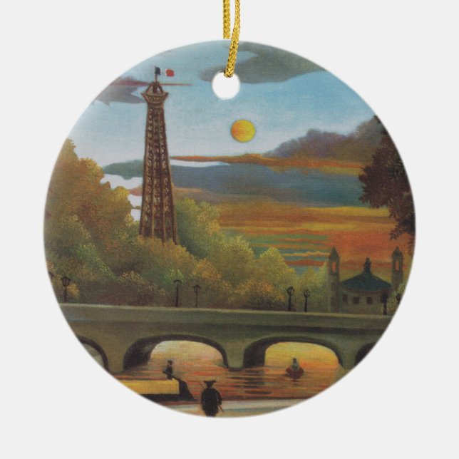 Seine and Eiffel Tower at Sunset by Henri Rousseau Ceramic Ornament (Front)