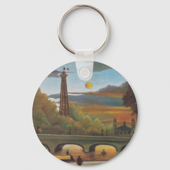Seine and Eiffel Tower at Sunset by Henri Rousseau Keychain (Front)