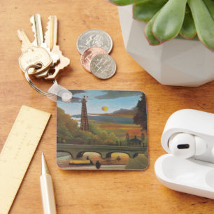 Seine and Eiffel Tower at Sunset by Henri Rousseau Keychain