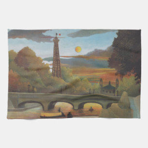 Seine and Eiffel Tower at Sunset by Henri Rousseau Kitchen Towel