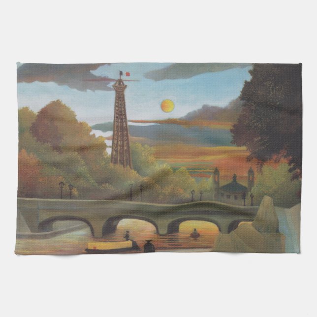 Seine and Eiffel Tower at Sunset by Henri Rousseau Kitchen Towel (Horizontal)