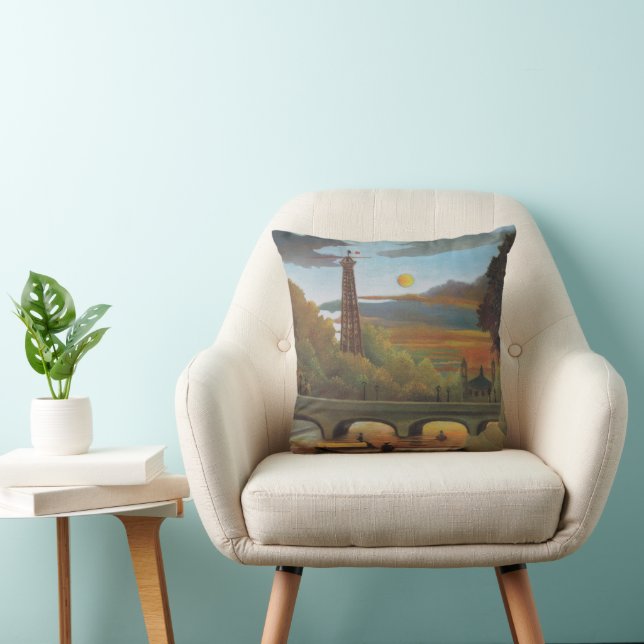 Seine and Eiffel Tower at Sunset by Henri Rousseau Throw Pillow (Chair)
