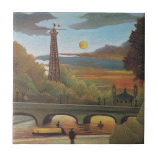 Seine and Eiffel Tower at Sunset by Henri Rousseau Tile