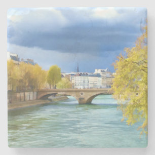 Seine River Under April Skies Stone Coaster