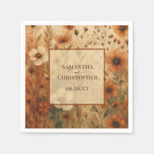 Seinna Boho Watercolor Wildflowers Elegant Wedding Napkin