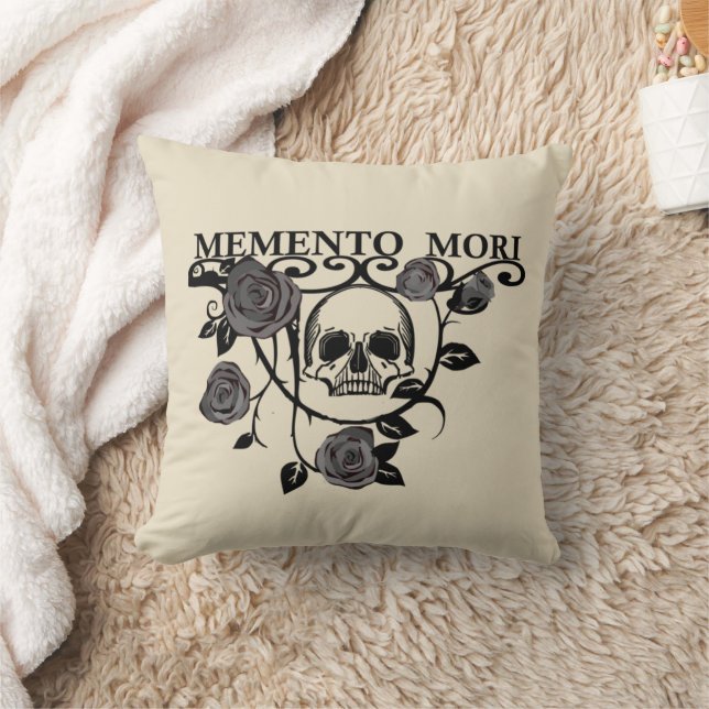 Seize the Day - Black Roses - Memento Mori Skull Throw Pillow (Blanket)