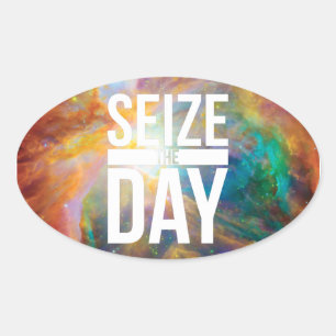 Seize the Day Nebula Oval Sticker