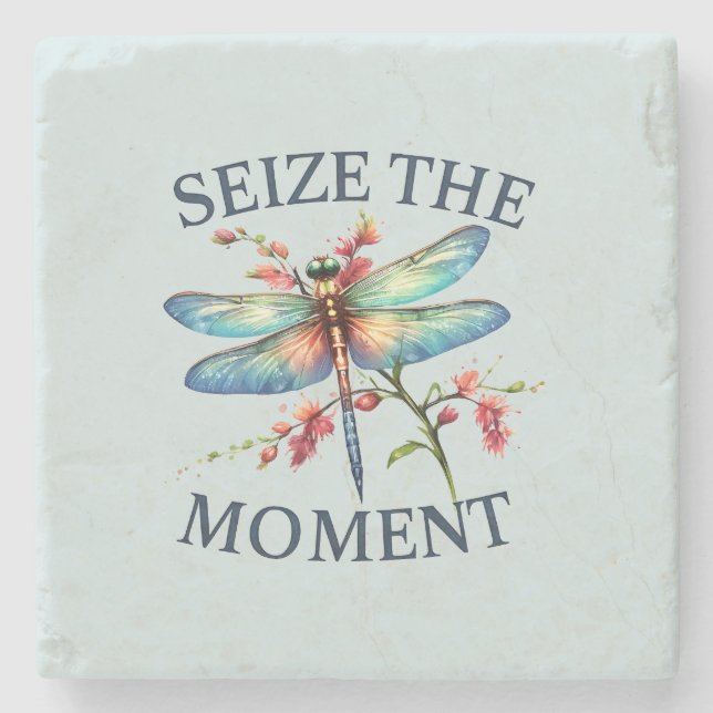 Seize The Moment - Artistic Dragonfly Stone Coaster (Front)